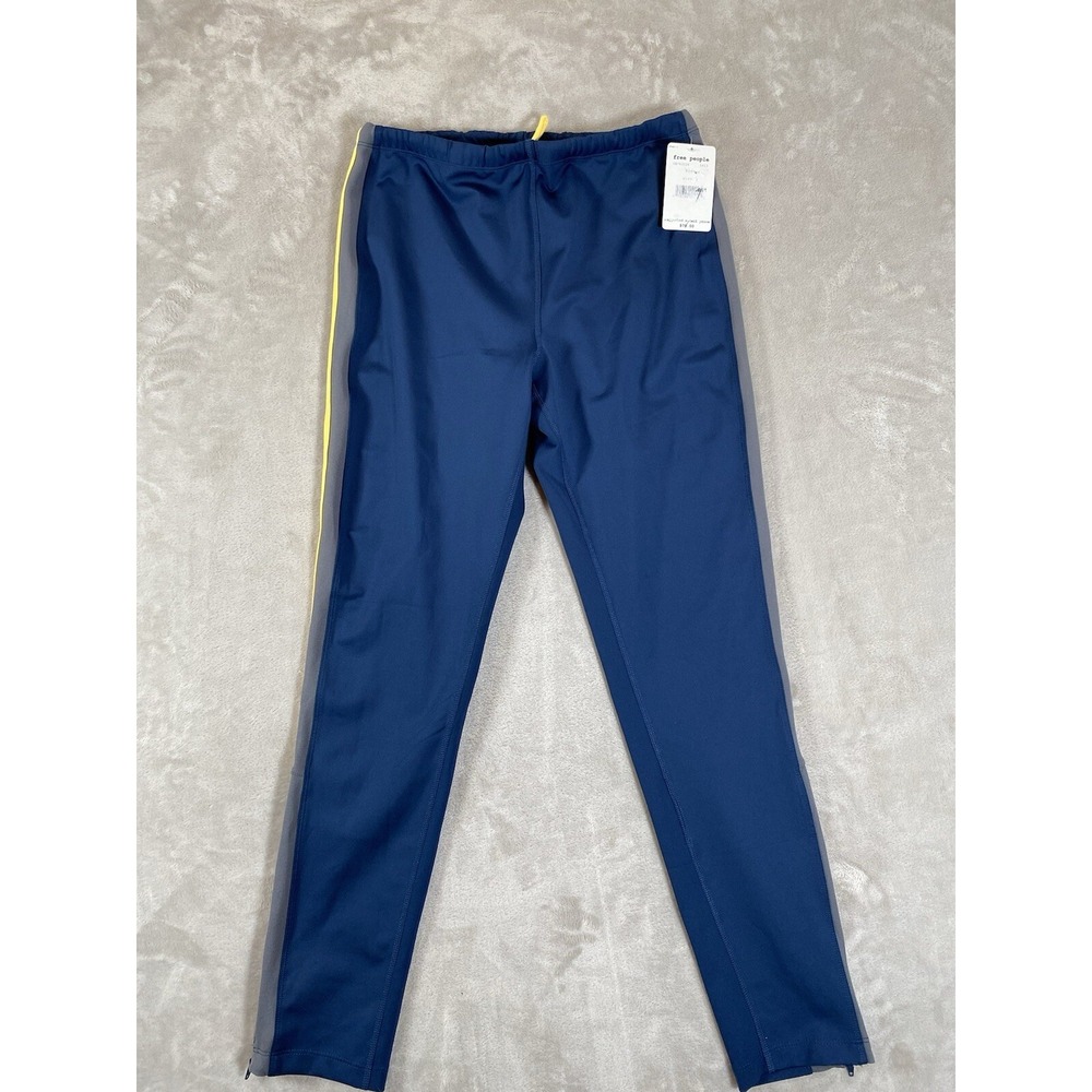 Free People Pants L Movement‎ Blue Yellow Striped PullOn Ankle Zip Athletic NEW